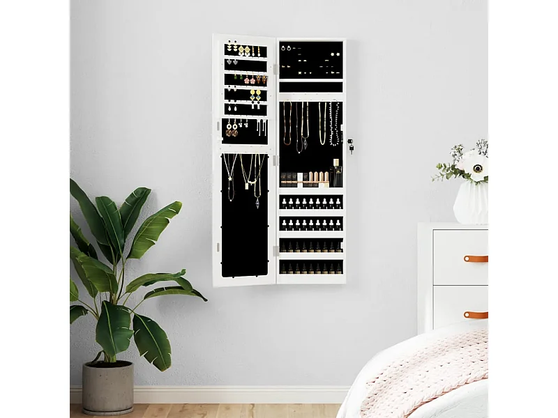 Espejo con joyero de pared blanco 30x8,5x106 cm