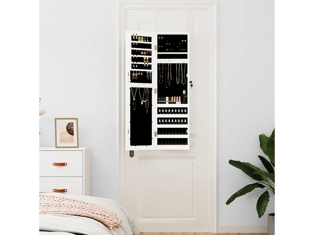 Móvel para joias de parede espelhado 30x8,5x106 cm branco