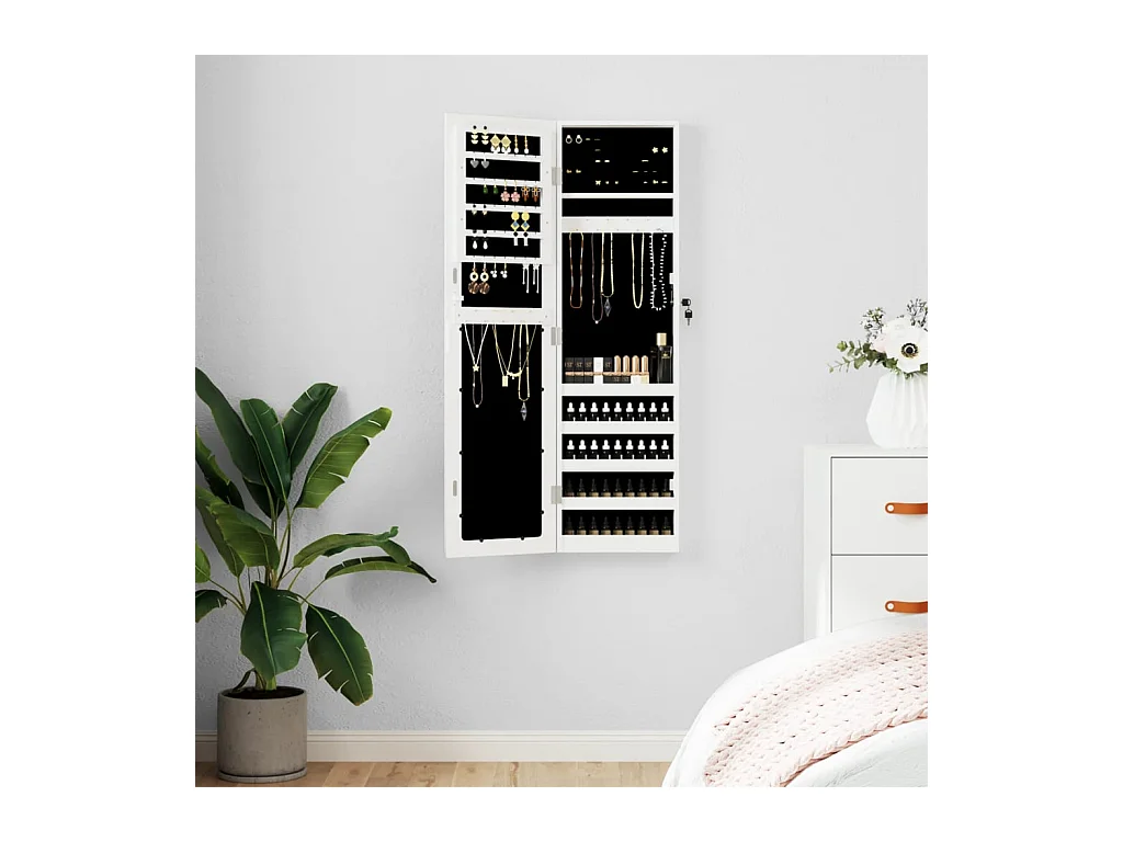 Espejo con joyero de pared blanco 30x8,5x106 cm