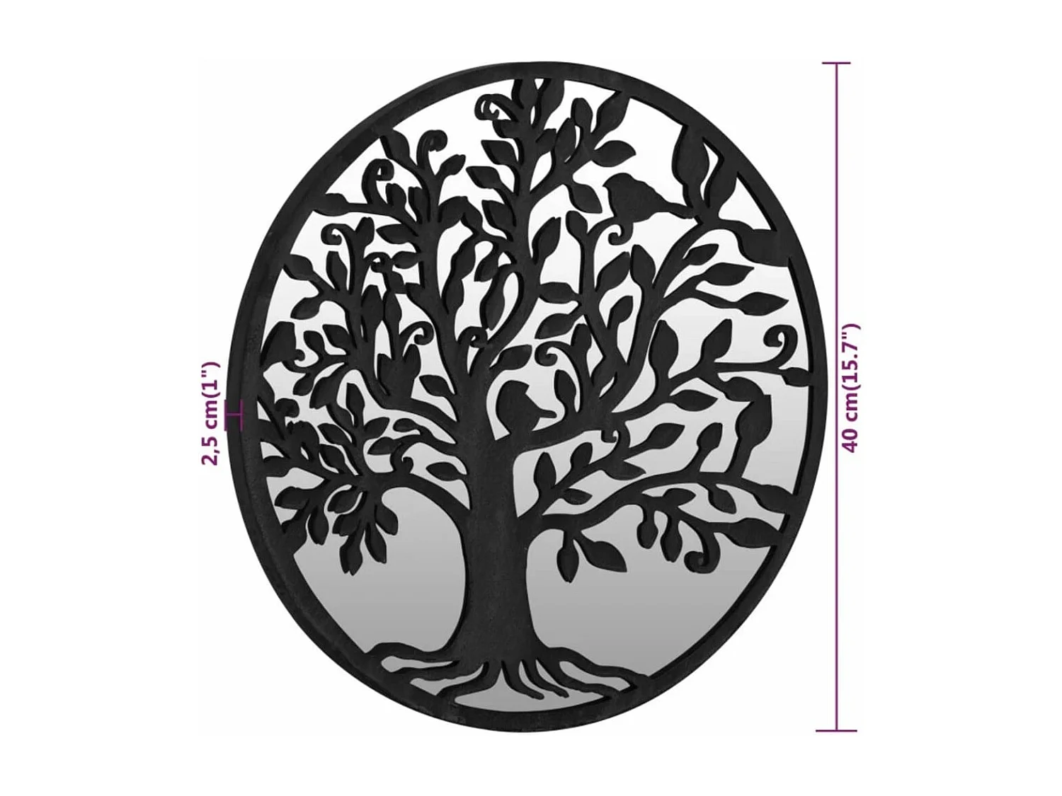 Espelho em ferro redondo p/ uso no interior 40x2,5 cm preto