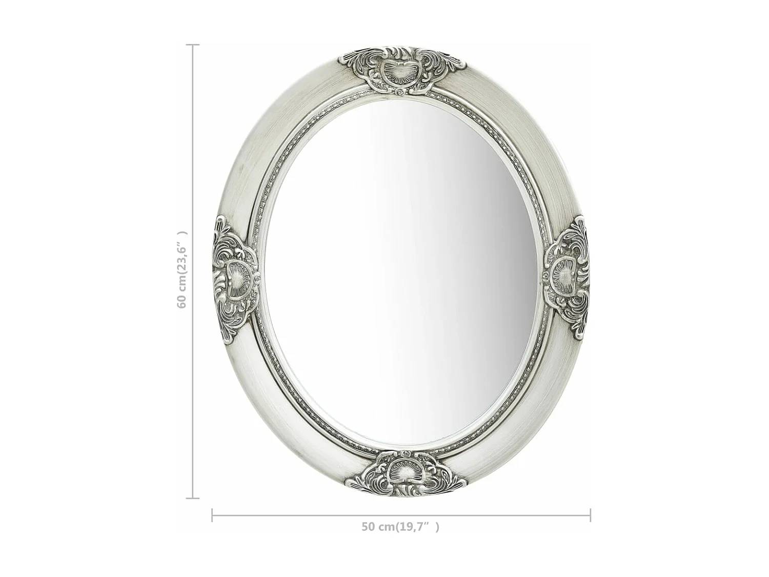 Wandspiegel barok stijl 50x60 cm zilverkleurig