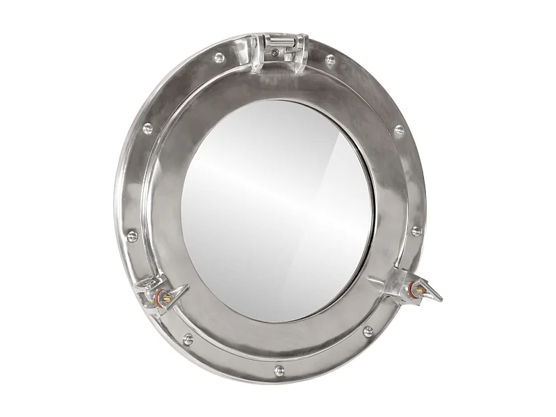 Specchio da Parete Design Oblò Ø38 cm in Alluminio e Vetro