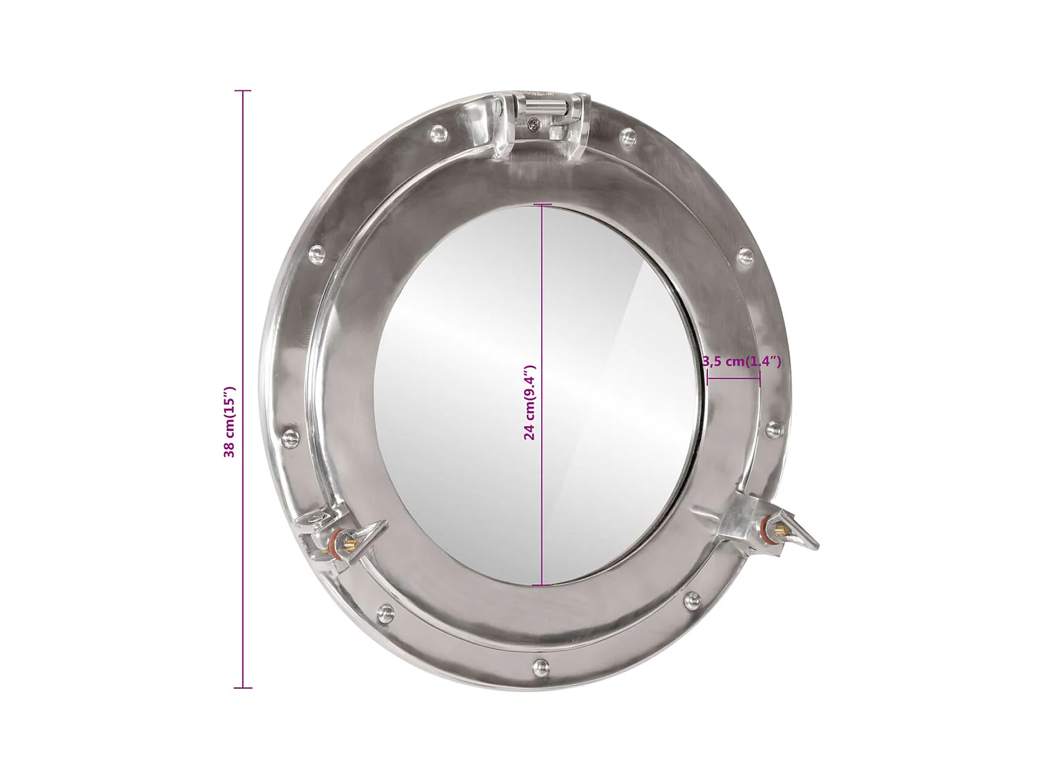 Specchio da Parete Design Oblò Ø38 cm in Alluminio e Vetro