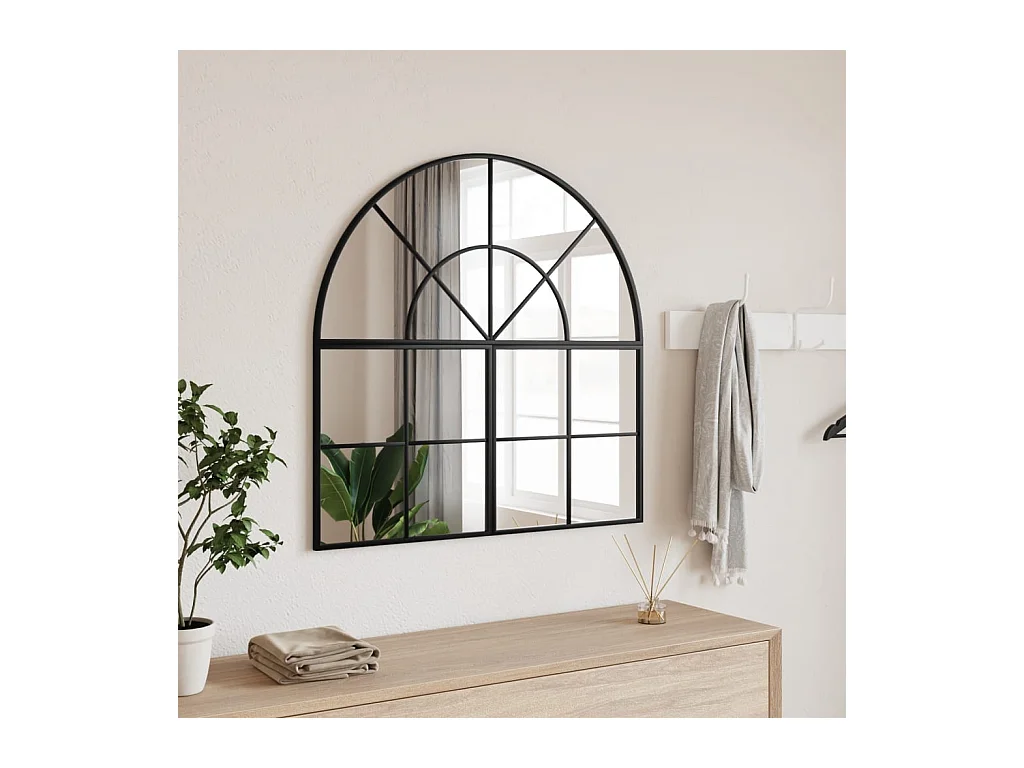 Wandspiegel boog 80x80 cm ijzer zwart