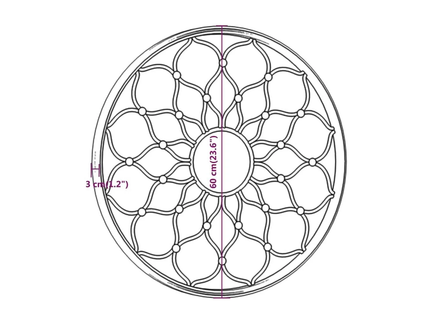 Miroir de jardin Noir 60x3 cm Fer Rond utilisation extérieure
