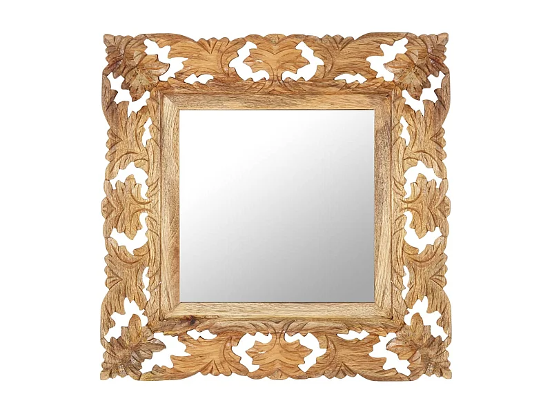 Specchio Intagliato a Mano 50x50 cm in Legno Massello di Mango