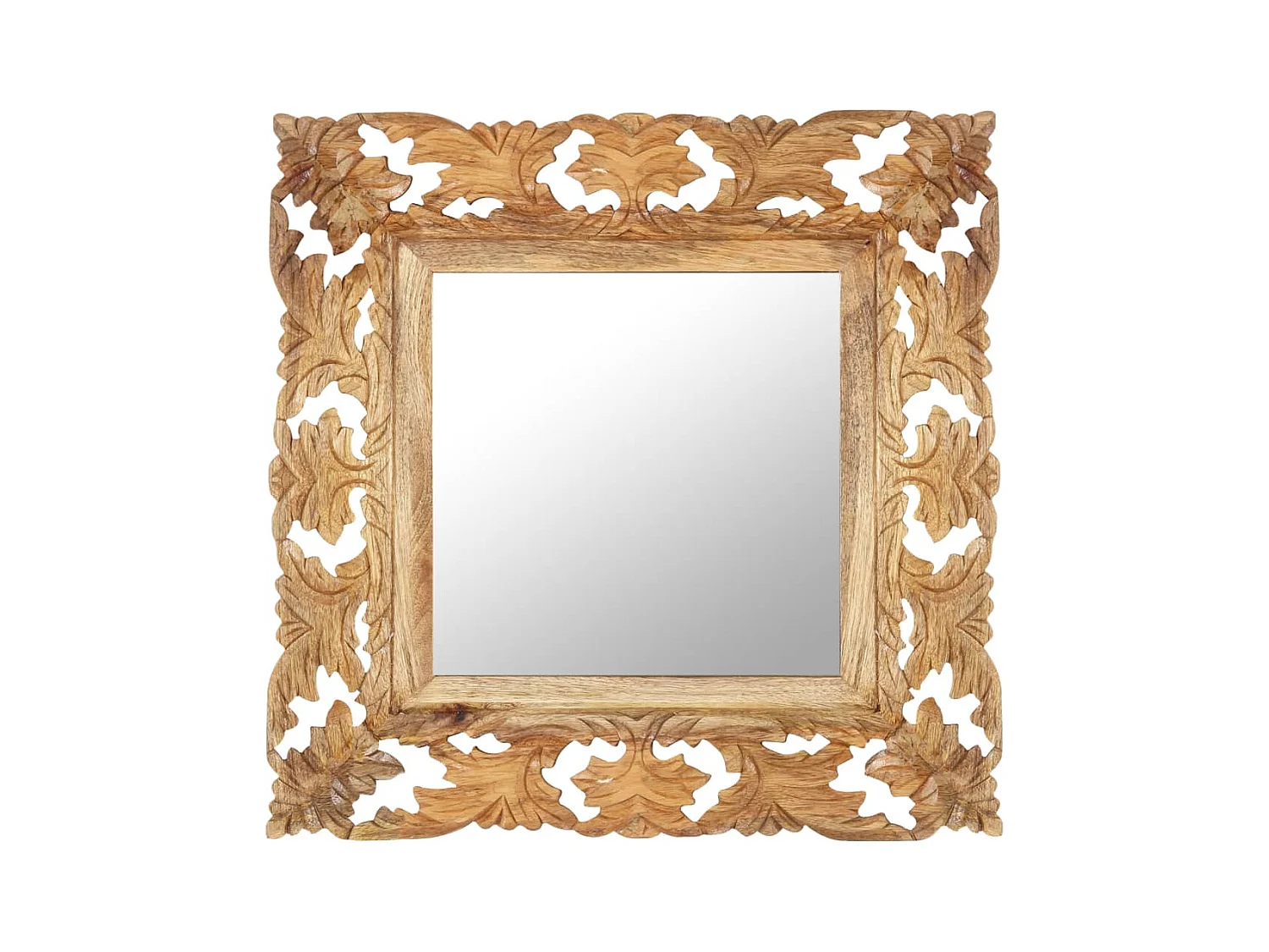 Specchio Intagliato a Mano 50x50 cm in Legno Massello di Mango