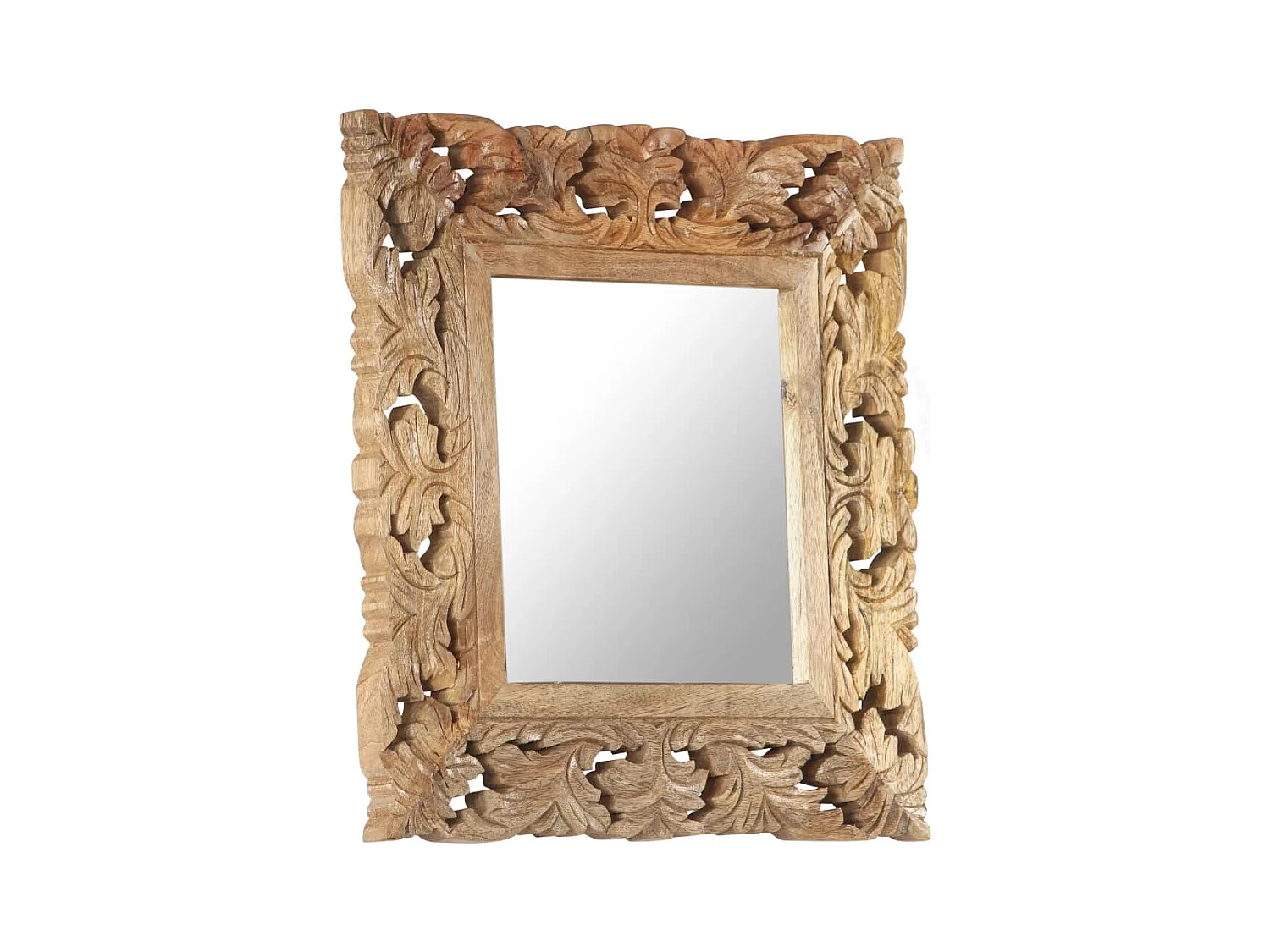 Specchio Intagliato a Mano 50x50 cm in Legno Massello di Mango