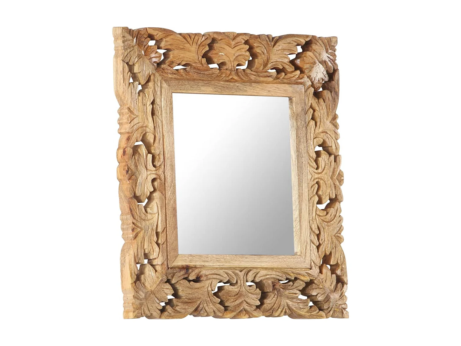 Specchio Intagliato a Mano 50x50 cm in Legno Massello di Mango