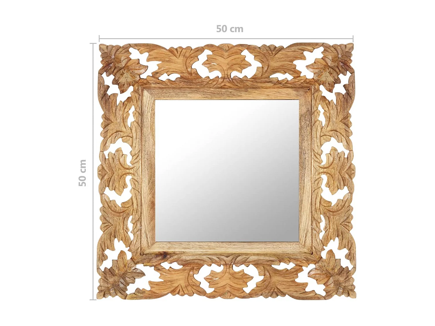 Specchio Intagliato a Mano 50x50 cm in Legno Massello di Mango