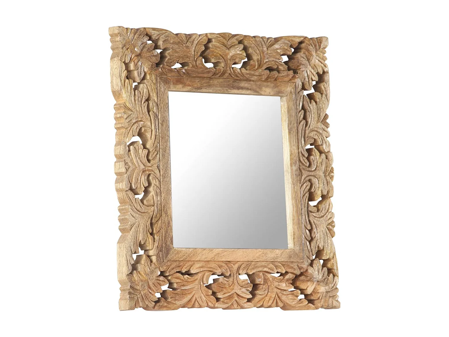 Specchio Intagliato a Mano 50x50 cm in Legno Massello di Mango