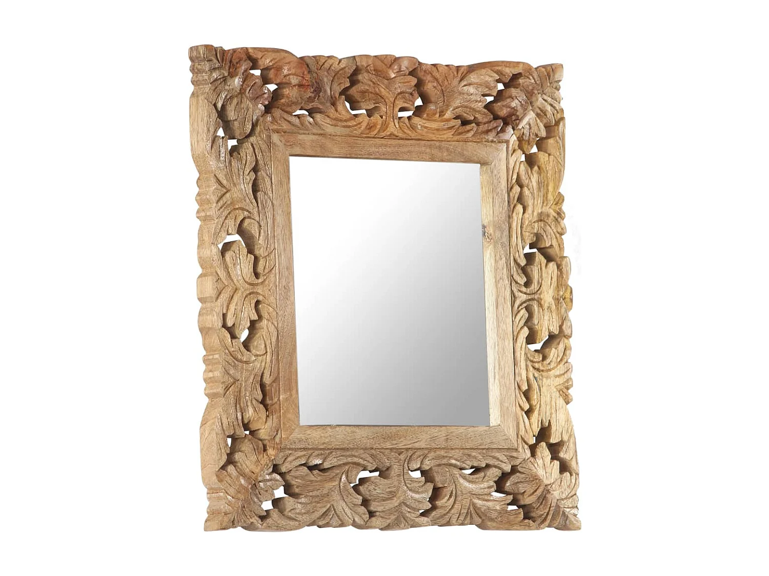 Specchio Intagliato a Mano 50x50 cm in Legno Massello di Mango
