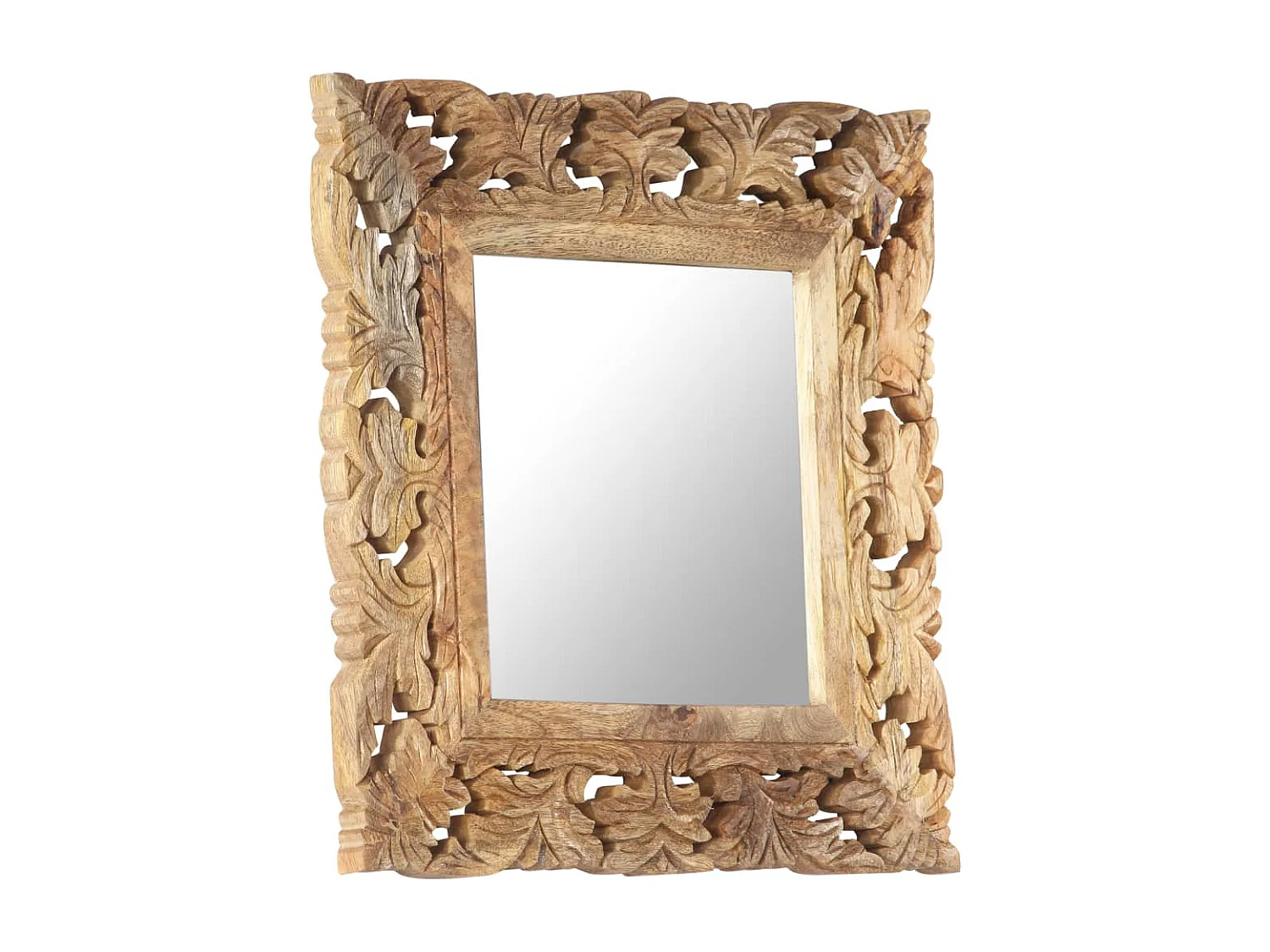 Specchio Intagliato a Mano 50x50 cm in Legno Massello di Mango