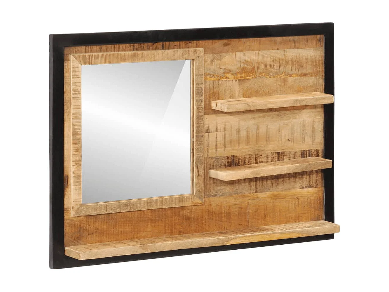 Miroir avec étagères 80x8x55 cm verre et bois massif manguier