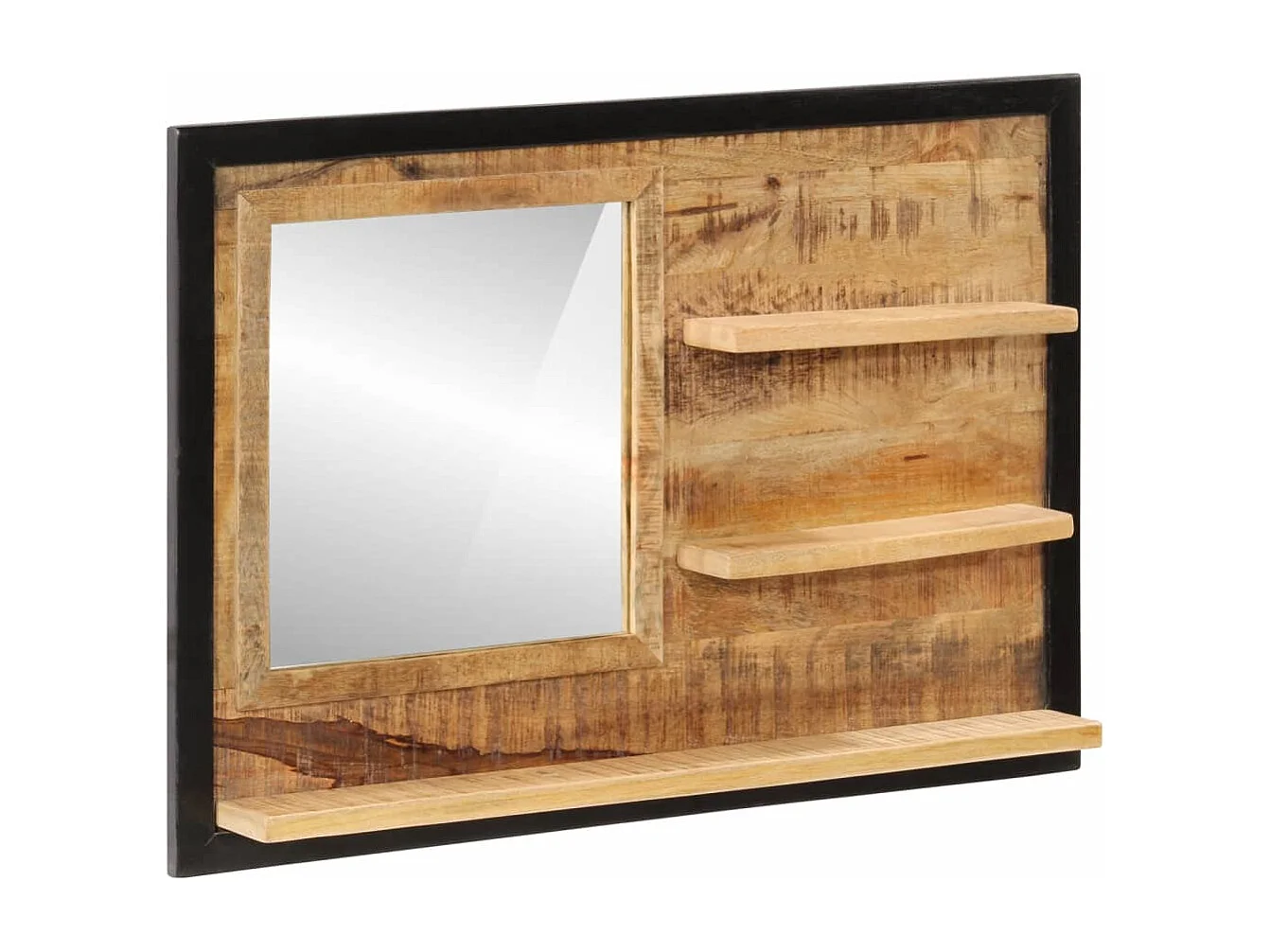 Miroir avec étagères 80x8x55 cm verre et bois massif manguier