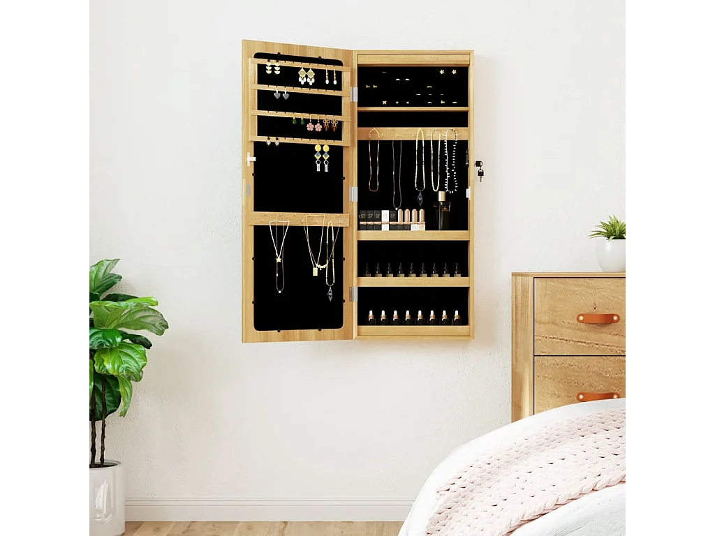 Móvel para joias de parede espelhado com luzes LED