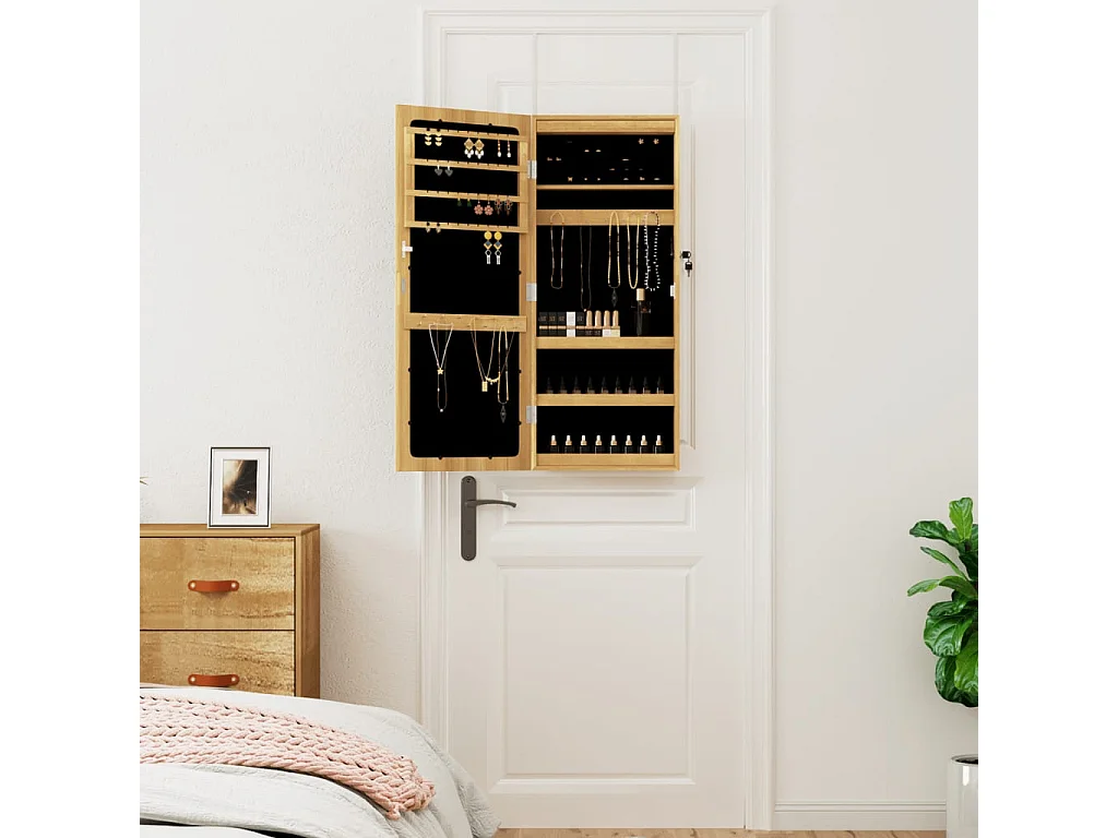 Móvel para joias de parede espelhado com luzes LED