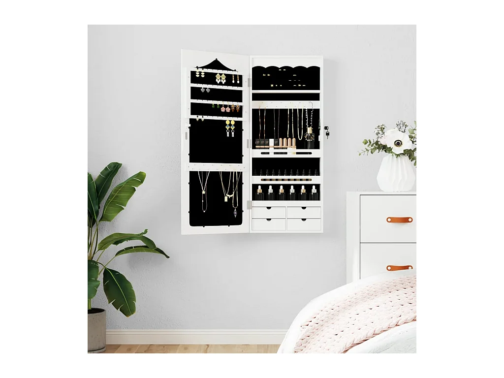 Armoire à bijoux avec miroir murale blanc 37,5x10x90 cm