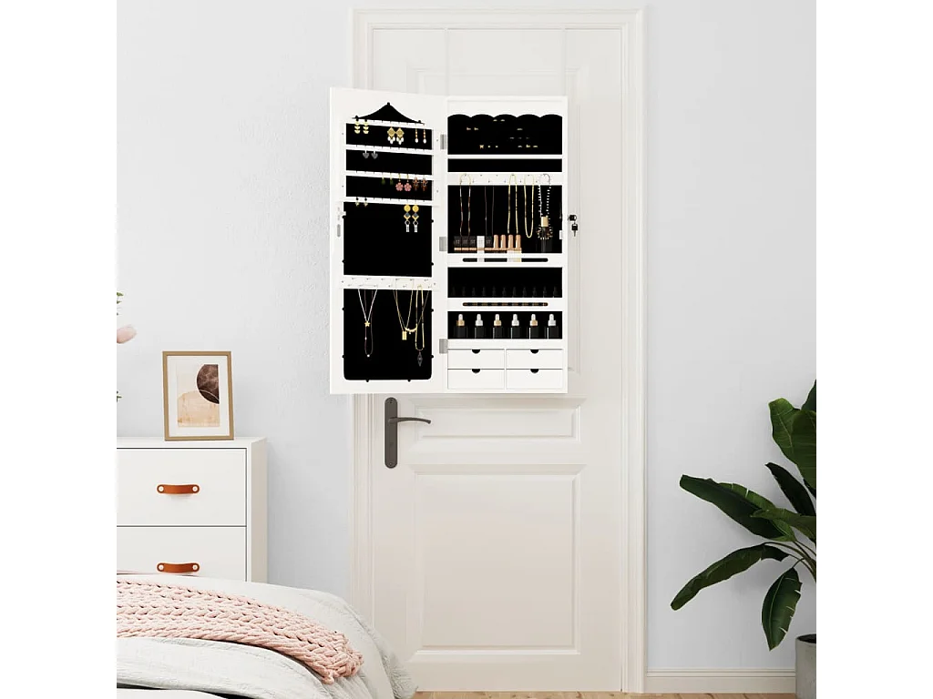 Móvel para joias de parede espelhado 37,5x10x90 cm branco