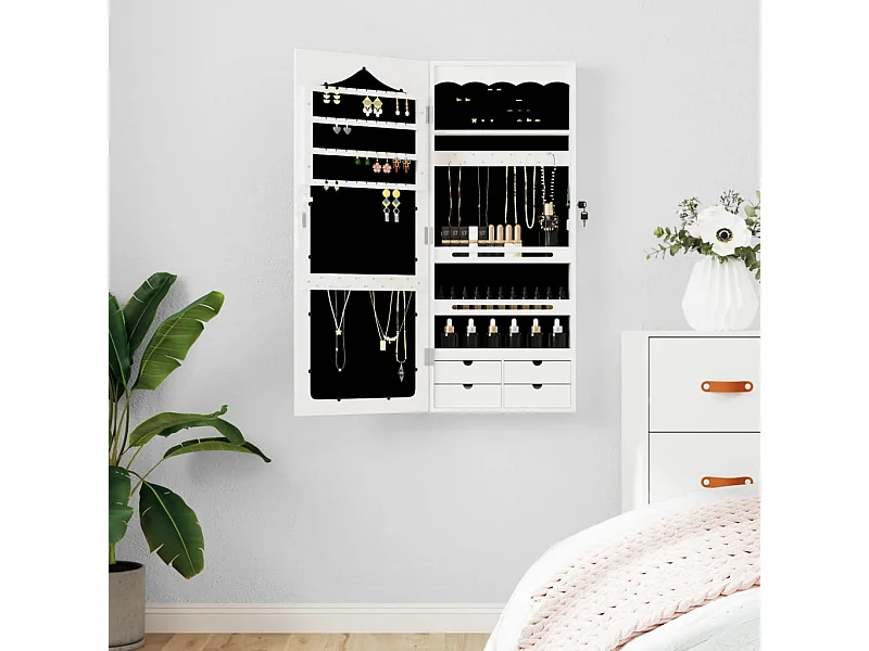 Armoire à bijoux avec miroir murale blanc 37,5x10x90 cm