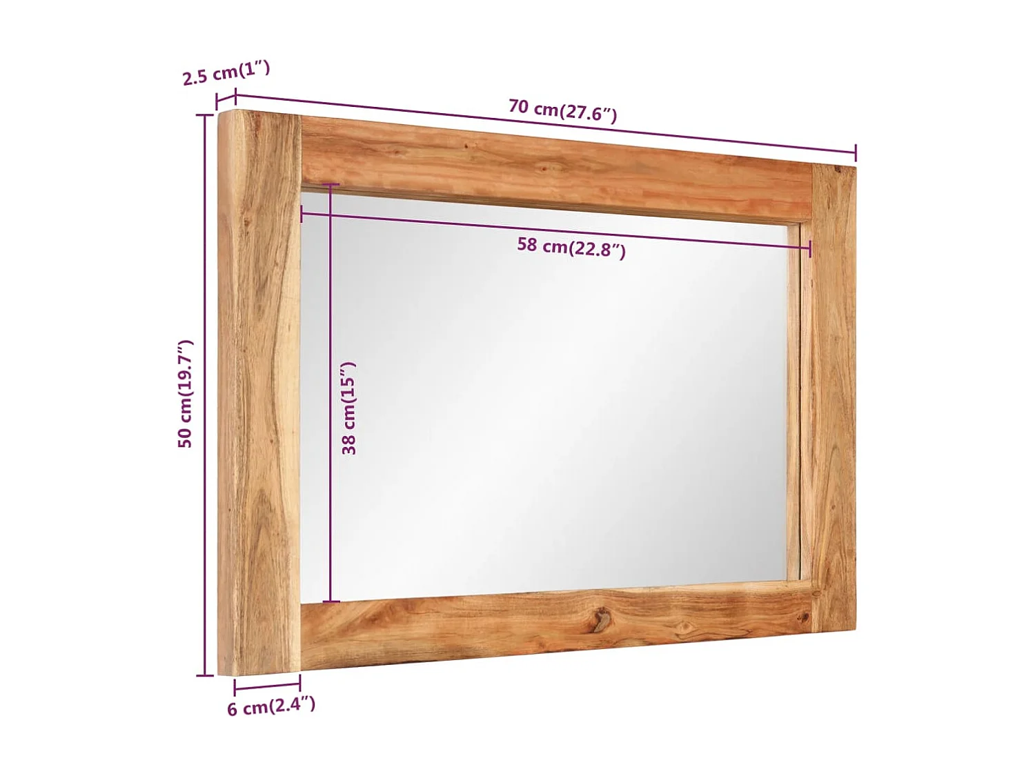 Specchio 70x50 cm in Legno Massello di Acacia e Vetro