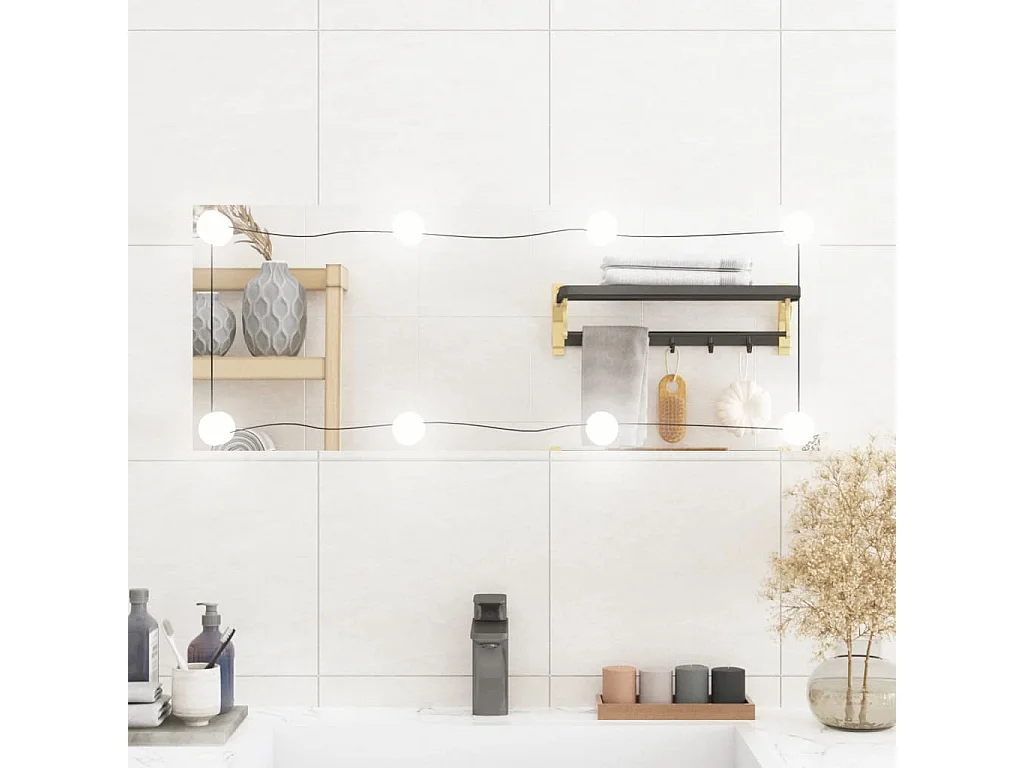 Espelho de parede retangular com luzes LED 30x80 cm vidro