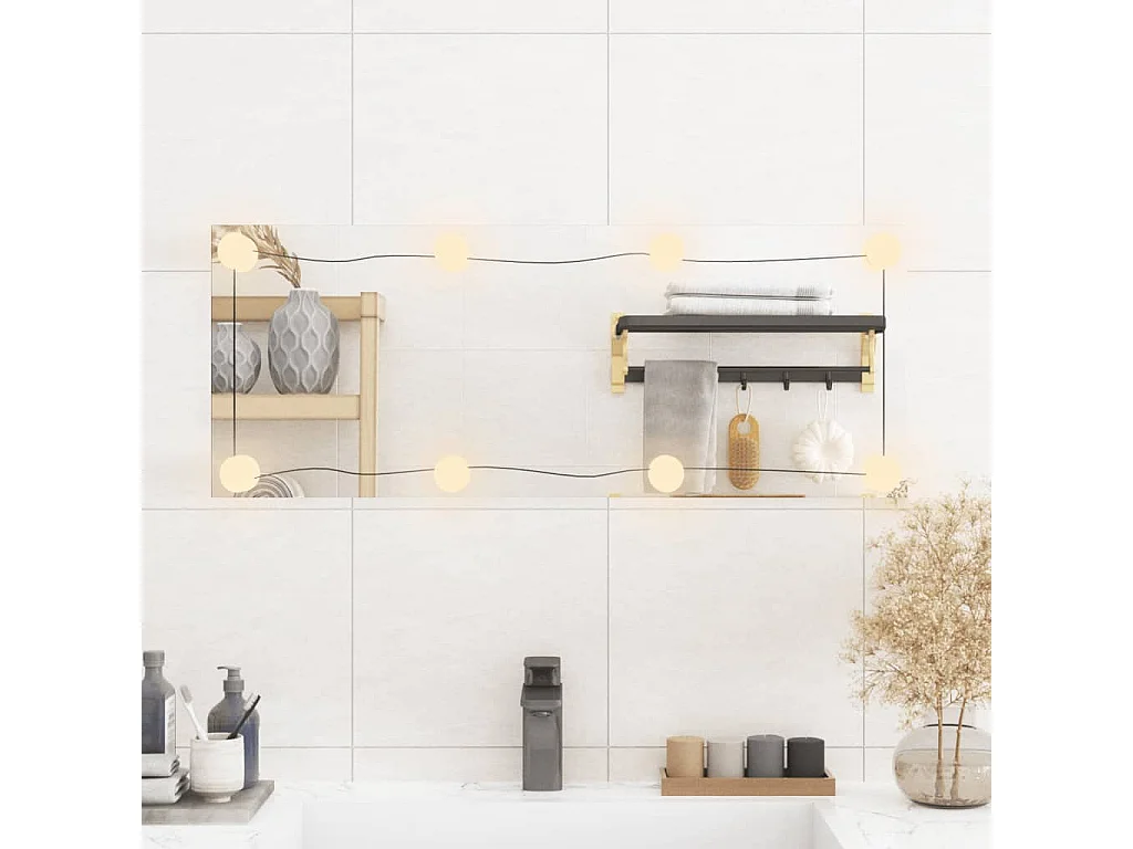Espelho de parede retangular com luzes LED 30x80 cm vidro