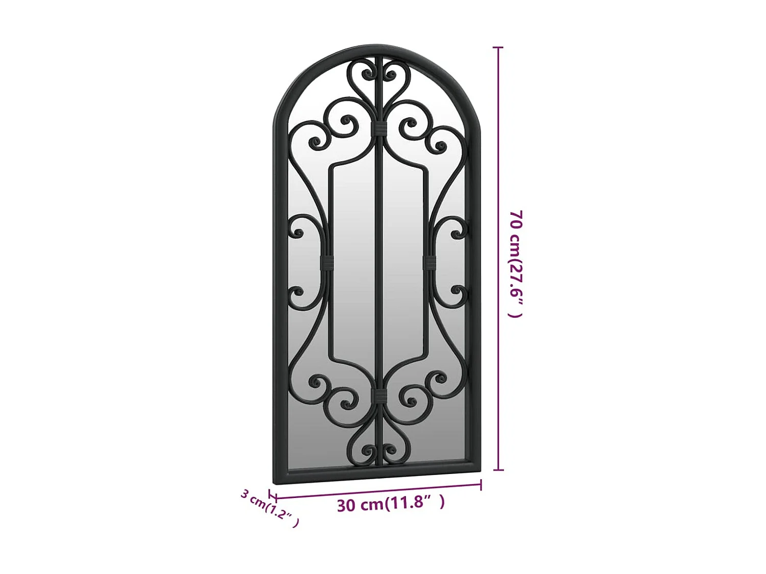 Miroir de jardin Noir 70x30 cm Fer pour utilisation extérieure