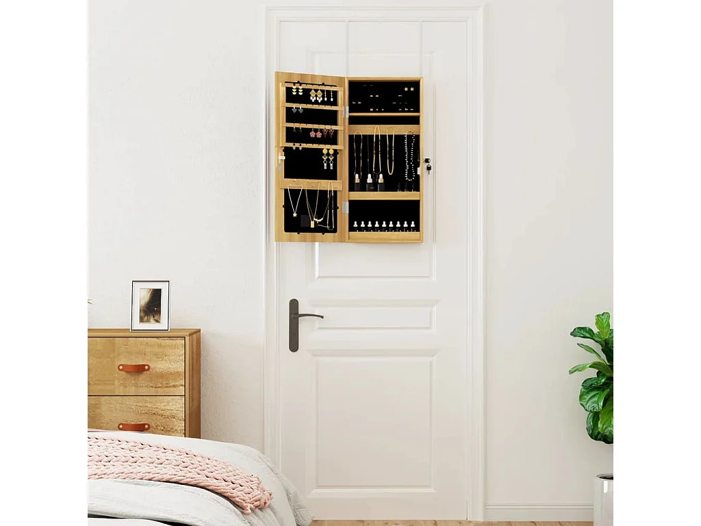 Móvel para joias de parede espelhado com luzes LED