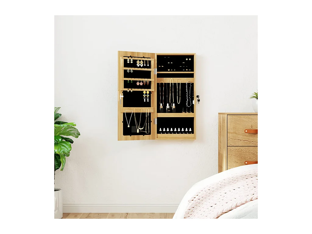 Armoire à bijoux avec miroir et éclairage LED mural