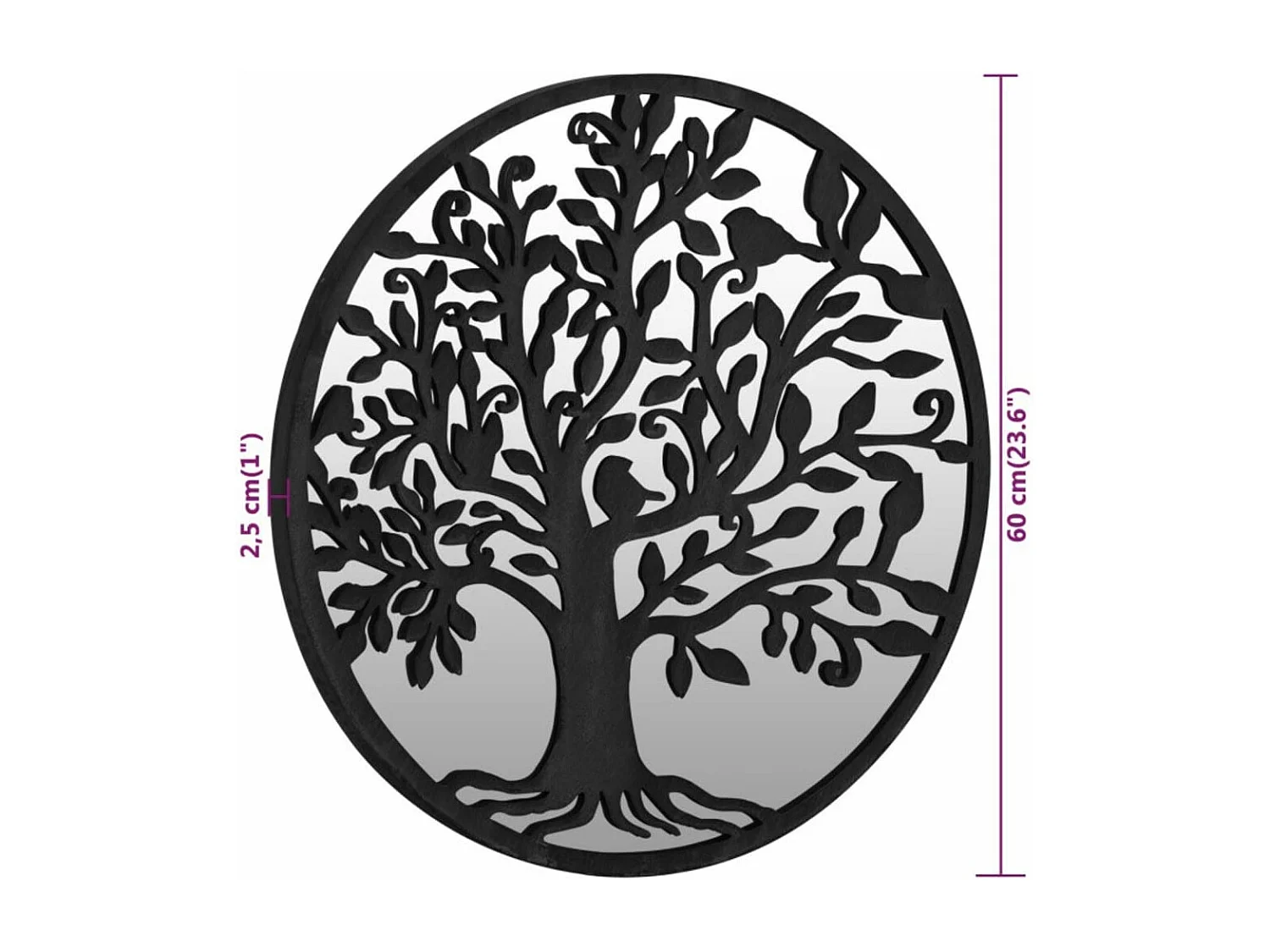 Spiegel rond 60x2,5 cm ijzer zwart