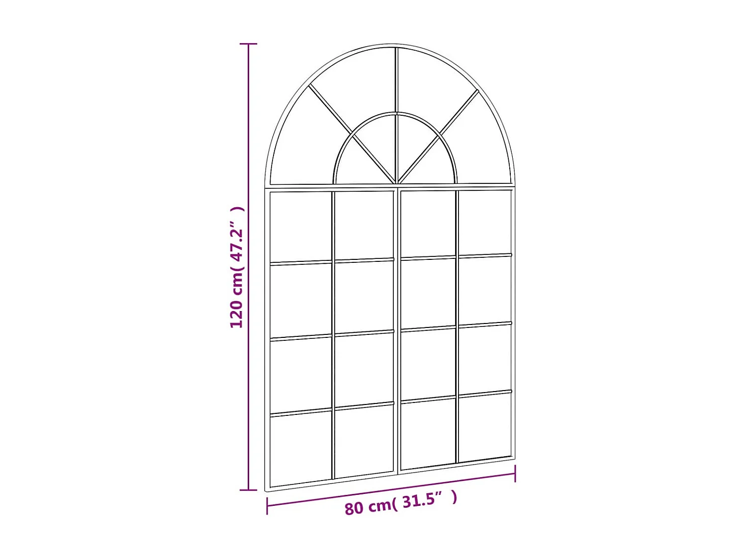 Miroir mural noir 80x120 cm arche fer