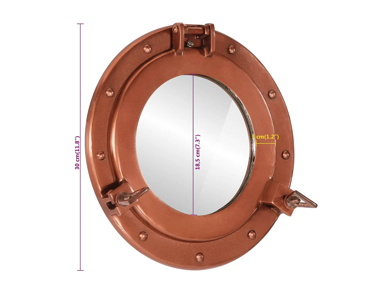 Specchio da Parete Design Oblò Ø30 cm in Alluminio e Vetro