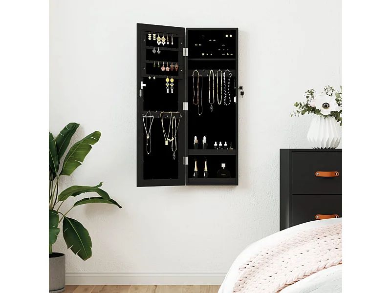 Móvel para joias de parede espelhado 30x8,5x90 cm preto