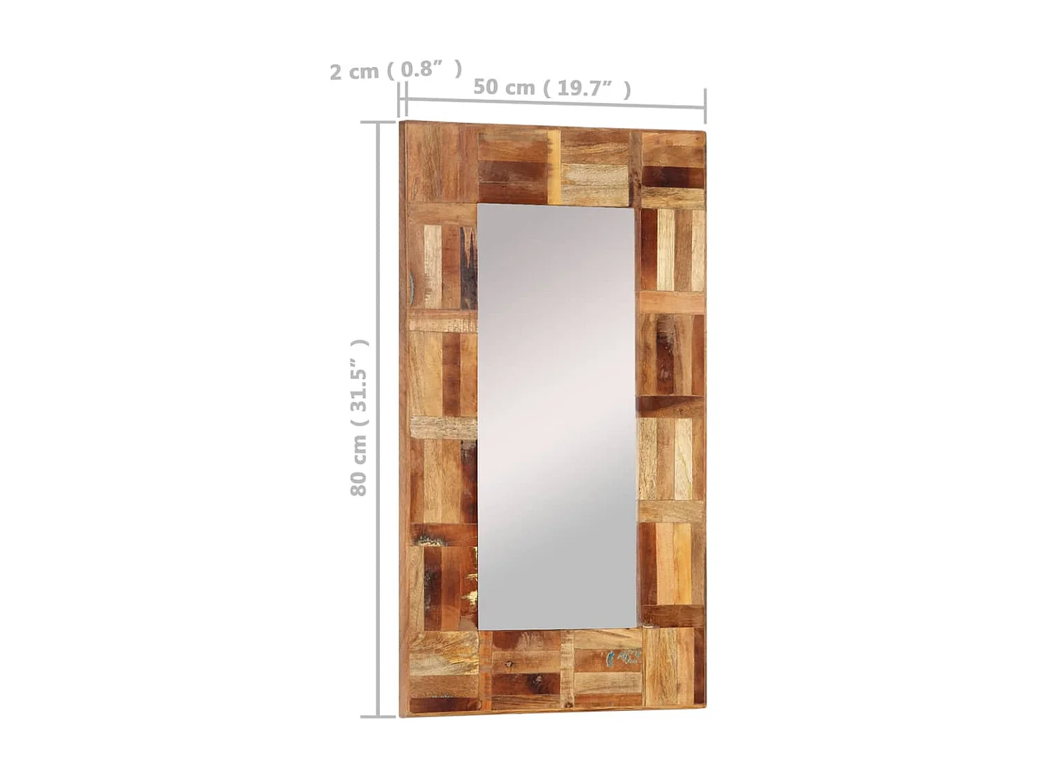 Espelho de parede madeira recuperada maciça 50x80 cm