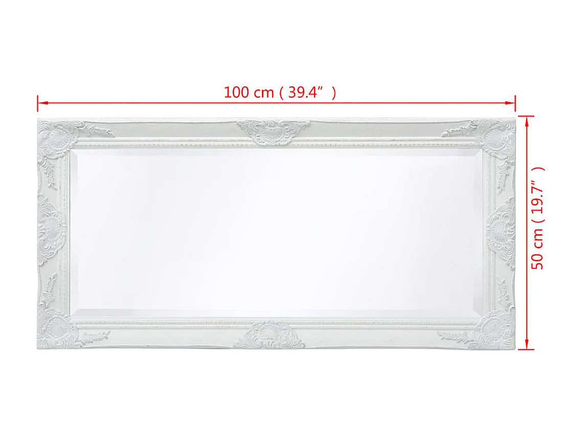 Specchio da Parete Stile Barocco 100x50 cm Bianco