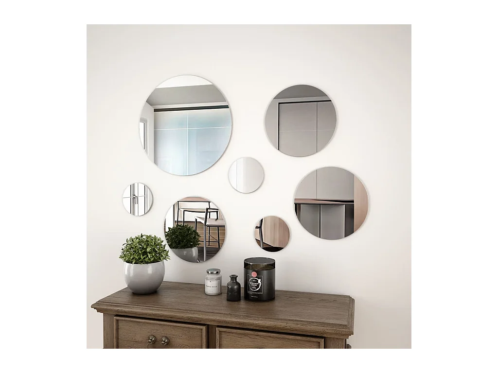 Ensemble de miroir mural 7 pcs Verre Rond