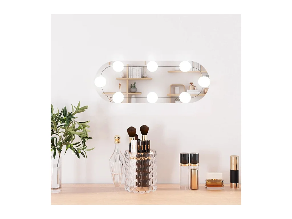 Wandspiegel mit LED-Leuchten 15x40 cm Glas Oval