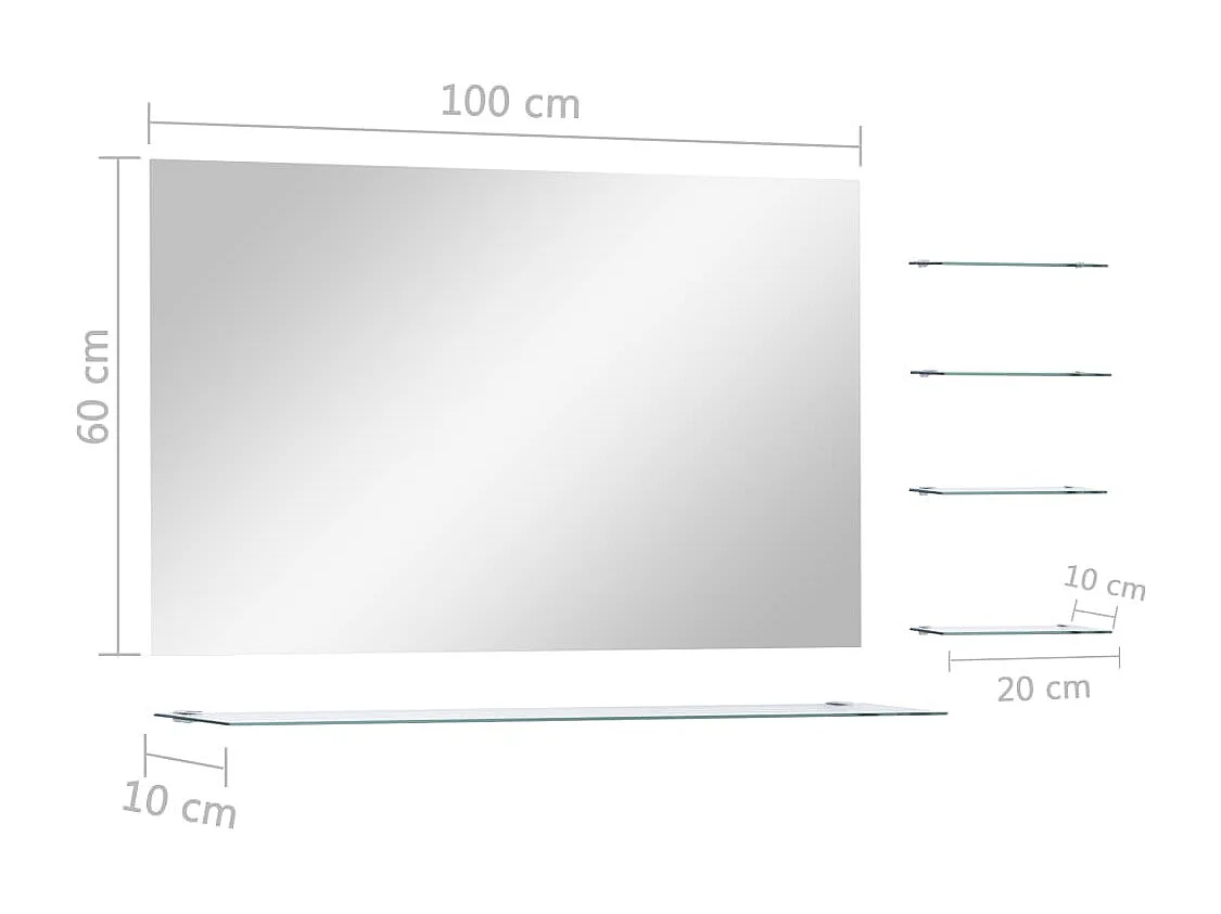 Specchio da Parete con 5 Mensole Argento 100x60 cm