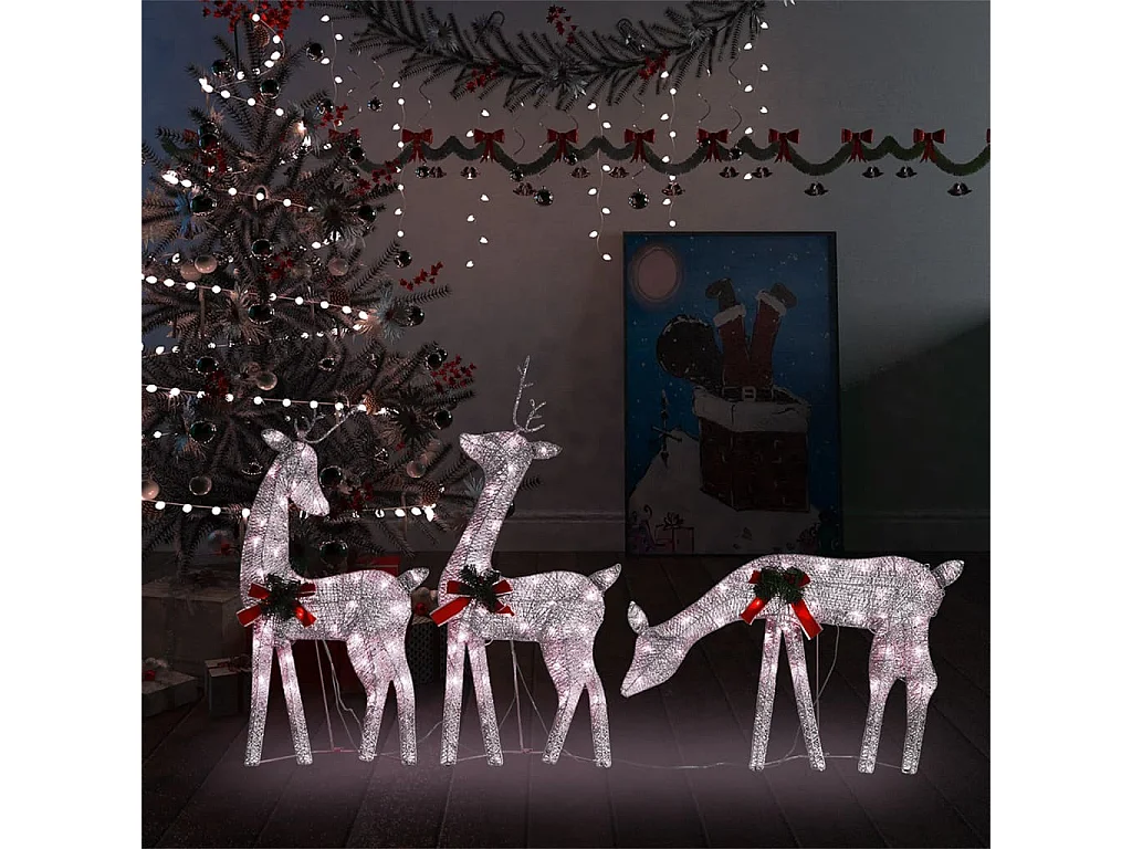 Famille de rennes de Noël 270x7x90 cm Doré Blanc chaud Maille