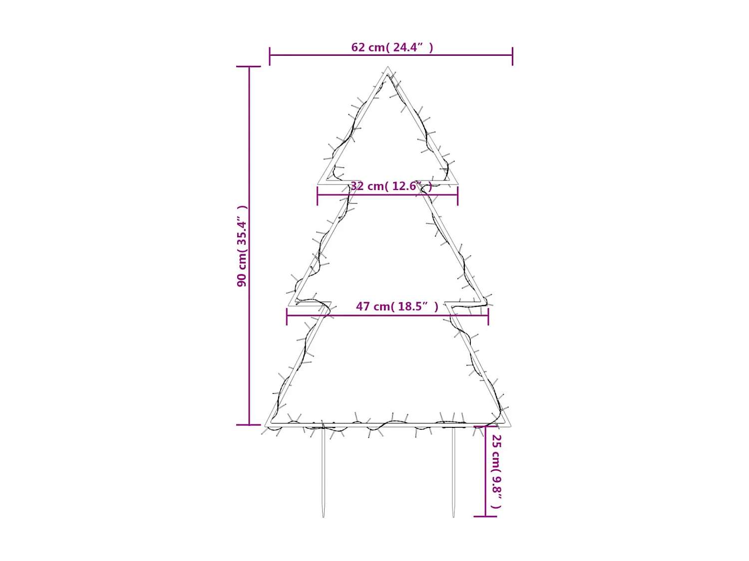 Decoração luminosa para árvore de Natal com 115 estacas LED 90 cm