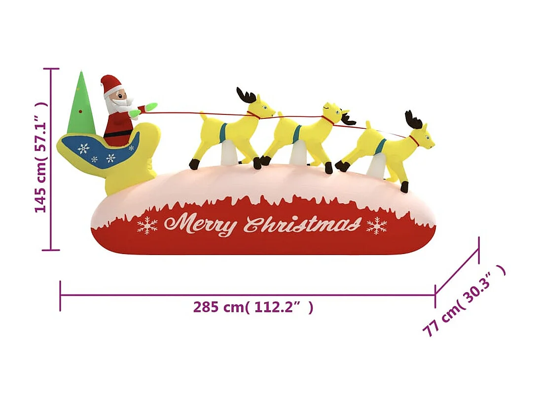 Papá Noel inflable y reno decoración LED 145 cm