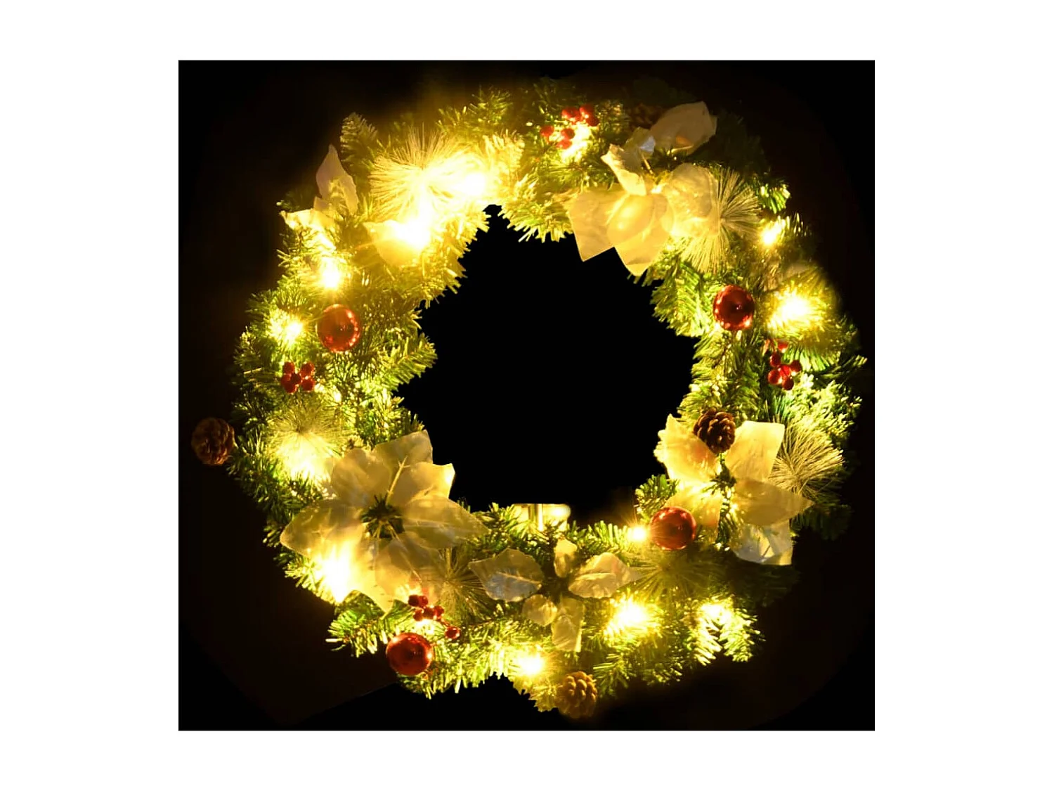 Corona navideña con luces LED verdes 60 cm PVC