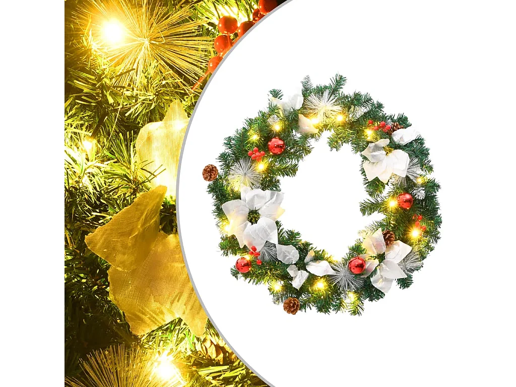 Couronne de Noël avec lumières LED vert 60 cm PVC