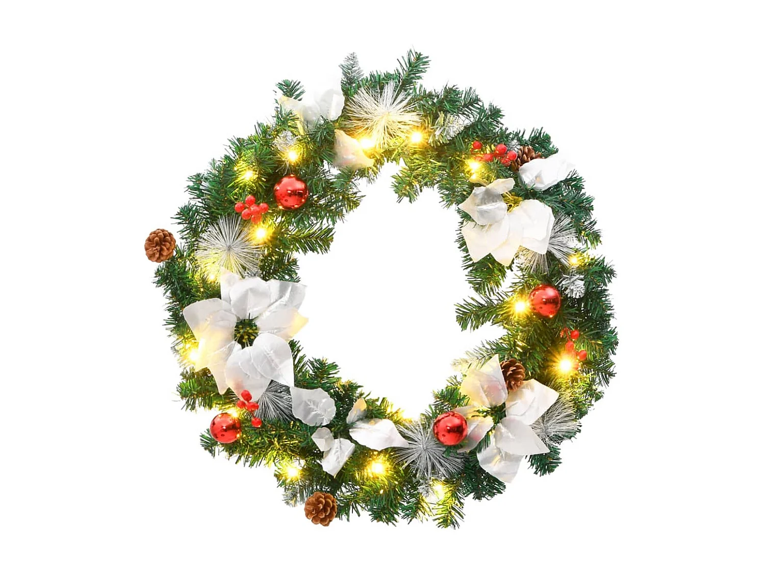 Couronne de Noël avec lumières LED vert 60 cm PVC