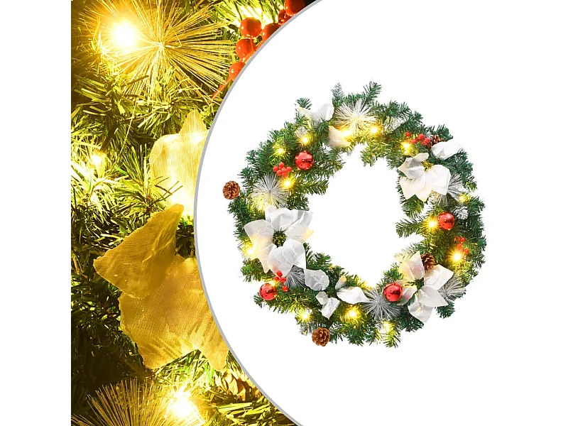 Weihnachtskranz mit grünen LED-Lichtern 60 cm PVC