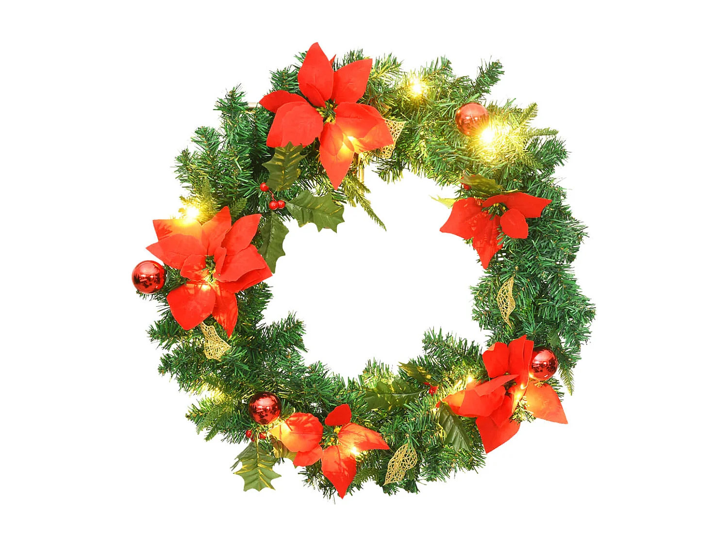 Couronne de Noël avec lumières LED vert 60 cm PVC