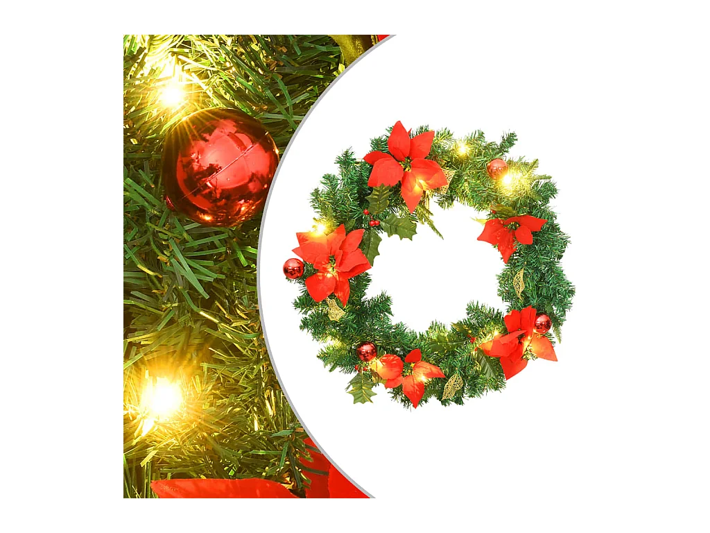 Weihnachtskranz mit grünen LED-Lichtern 60 cm PVC