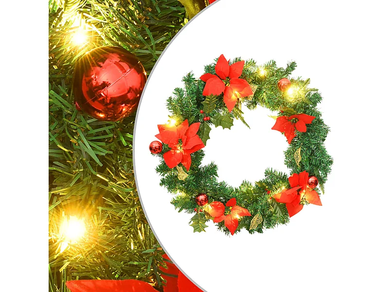 Kerstkrans met groene LED-lampjes 60 cm PVC