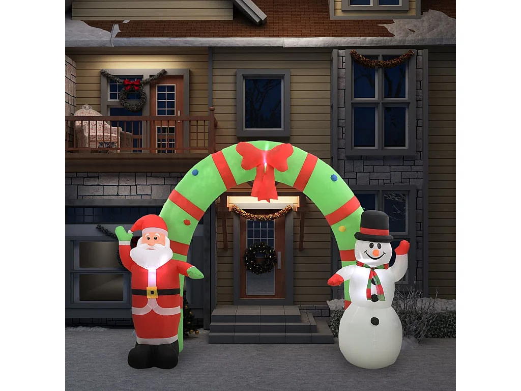 Arco hinchable con Papá Noel y muñeco de nieve LED 223 cm